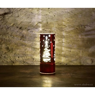 VEYRA LED sklenený svietnik červený so zrkadlovým efektom 25 cm