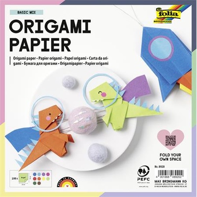 FOLIA Хартия за оригами, 20x20 cm, 70 g, 100 листа, FOLIA, смесени цветове 8920 (8920)