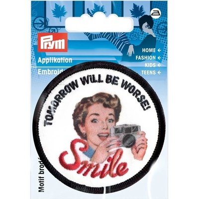 PRYM Nášivka retro úsmev, nažehľovacia, biela/čierna/červená
