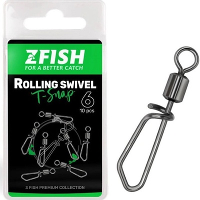 Zfish Obratlík Rolling Swivel with T-Snap Veľkosť 6 10ks 43kg