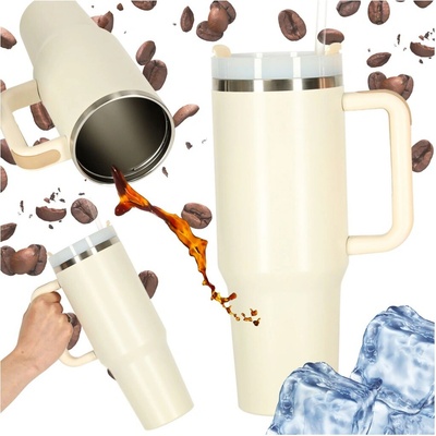 Creative Corner Termohrnek s brčkem a rukojetí 1200 ml krémová