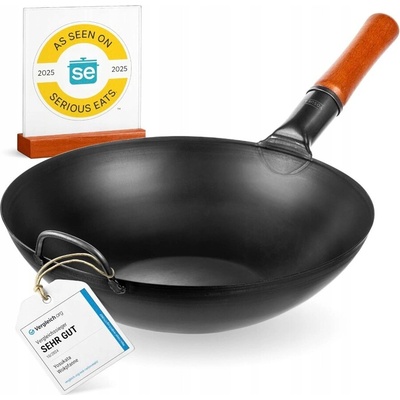YOSUKATA Pánev wok 34 cm ocel černá indukce plyn smažení na pánvi ploché dno