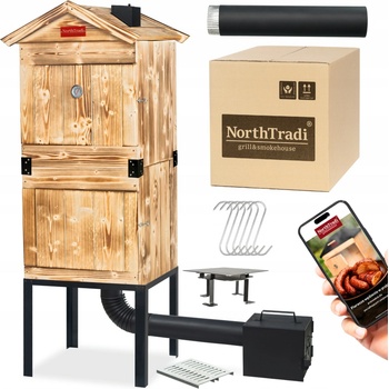 TRENDIE Udírna XXL dřevěná s kovovým komínem