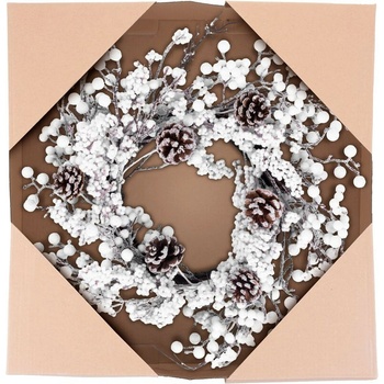 MagicHome Veniec Vianoce so zasneženými guličkami a šiškami 50 x 50 x 14 cm