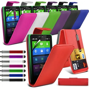 Nokia XL/Dual Флип Кожен Калъф + Протектор и Стилус