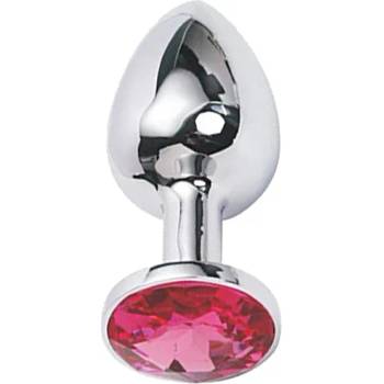 X Fun Метално дилдо Butt Plug "SILVER CRYSTAL PINK" 9 см. Размер-L