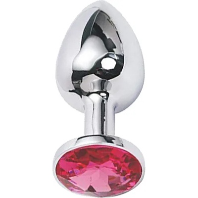 X Fun Метално дилдо Butt Plug "SILVER CRYSTAL PINK" 9 см. Размер-L