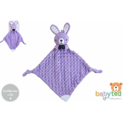 Zajačik zaspávačik babyted, hryzátko, hrkálka plyš 25x25cm na karte v sáčku 0m+