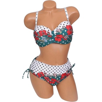 Image 1 of Дамски макси бански в зелено и бяло на точки и цветя