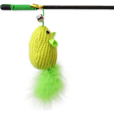 Magic Cat Vábnička myška se šantou a ocáskem z peříček žlutá 45 cm