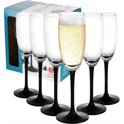 Royal Leerdam Skleničky na šampaňské Onyx bezbarvé černé 6 x 180 ml