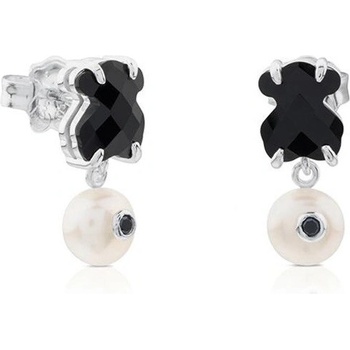 Tous strieborné visiace náušnice s onyxom a perlou Erma 1000136700