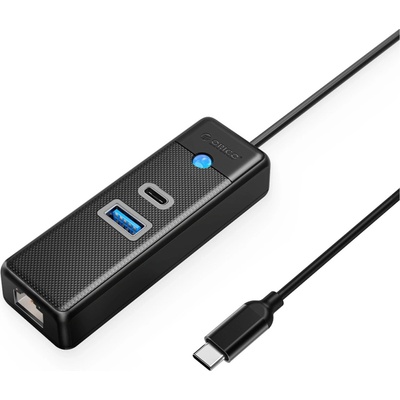 USB rozbočovač Orico PW3UR25-C3, 3 porty: 1x USB-A 3.0, 1x USB-C 3.0, 1x RJ45 2,5G Ethernet, 1 m – černý