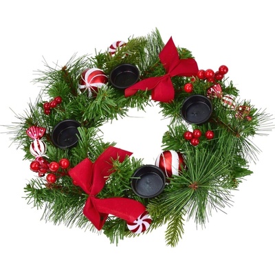 DOMMIO Adventný veniec s červenou mašľou a candy dekoráciami, O 30 cm