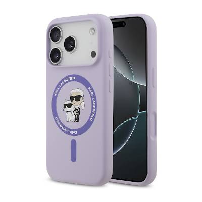 Дизайнерски силиконов кейс с MagSafe за iPhone 17 Pro - Karl Lagerfeld Liquid Silicone Karl and Choupette Heads MagSafe Case (лилав)