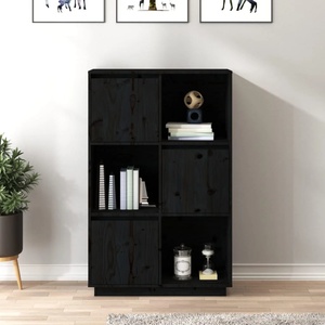 vidaXL Висок шкаф, черен, 74x35x117 см, борово дърво масив (814368)