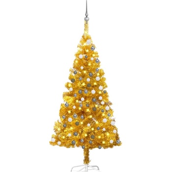 zahrada-XL Umělý vánoční stromek s LED a sadou koulí zlatý 120 cm PET