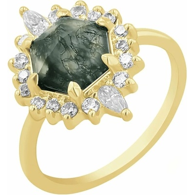 Eppi prsten s mechovým achátem a moissanity Melia R45264