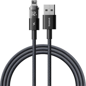 Baseus - Data Cable Display 2 (P10382700121-00) - USB към Lightning, бързо зареждане, цифров дисплей, 2.4A, 1m - Cosmic Black