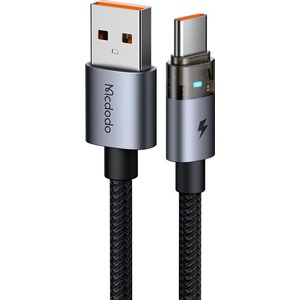 Mcdodo Кабел за данни - Mcdodo (CA-6890) - със светлина при зареждане, USB-C → USB-A, прозрачен кабел, 6A, 1.2m - Черен