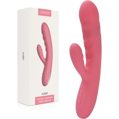 Тласкащ вибратор с клитор стимулатор - 18, 6см. - Avery Strawberry Pink (SVAKOM0225)