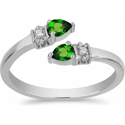 Nefertitis Prsten stříbrný s broušeným chromdiopsidem a zirkony 016430 DIO