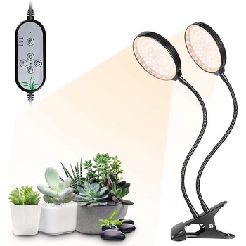 Слънчева лампа с 2 глави, пълен спектър, 5 нива на интензитет, таймер 4/8/12 часа, за отглеждане на растения, за вътрешна употреба