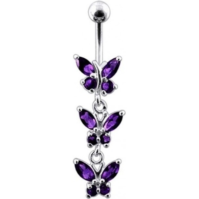 Šperky4U stříbrný piercing do pupíku s motýlky BP01122-A