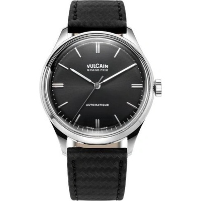 Vulcain Grand Prix Black Black Carbon Leather Strap