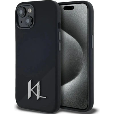 KARL LAGERFELD Silicone Shadow Metal Initial MagSafe Case за iPhone 15 черен (3666339252922)
