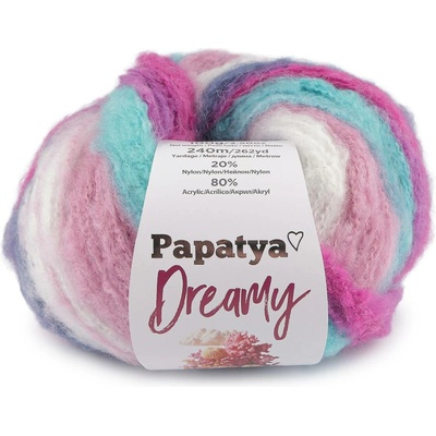 Pletací příze Papatya Dreamy 100 g, střední, 4 (07) tyrkysová růžová