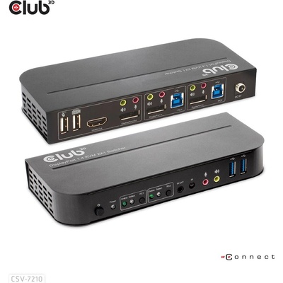 Club 3D CLUB3D DisplayPort/HDMI KVM хъб, за Dual DisplayPort, 4K, 60Hz (CSV-7210)