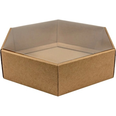 Darčeková krabica s priehľadným vekom 255x255x70 mm, hnedá – kraftová