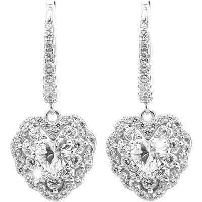 JSB bijoux s.r.o. Stříbrné náušnice klapky velké zdobené srdce z Kubických zirkonů Crystal (Stříbro 925/1000)