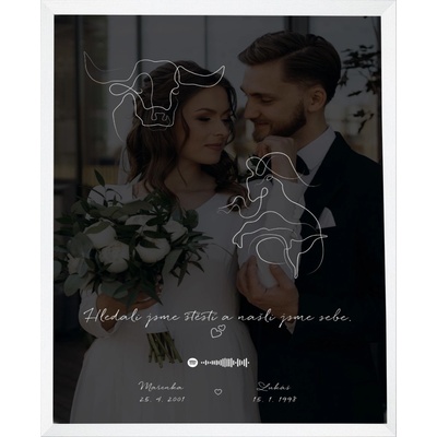 Plakát ZNAMENÍ a QR KÓD vlastní píseň a fotografie Rámeček: Bílý rámeček, Počet osob, Text: 1 osoba, Text plakátu: Vlastní text a píseň