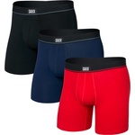 Saxx Мъжко синтетично термобельо Saxx Essential Cotton Boxer Brief Fly 3-Pack Everyday base layer - Red / Maritime / Black (014-2476-0513)