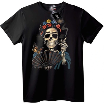NOONEBRAND Тениска с череп, цветя и пеперуда - M, Black