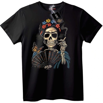 NOONEBRAND Тениска с череп, цветя и пеперуда - M, Black