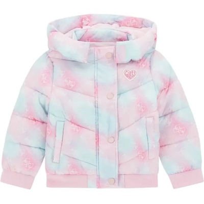 GUESS Зимно яке за мини момиче в синьо и розово с качулка и лого Guess