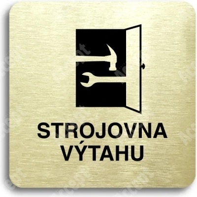 ACCEPT Piktogram strojovna výtahu - zlatá tabulka - černý tisk bez rámečku