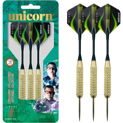 Unicorn Steel Tip Darts Set | Level 1 | Brass Plated Steel Barrels | Knurled Grip -