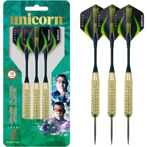 Unicorn Steel Tip Darts Set Level 1 Brass Plated Steel Barrels -
