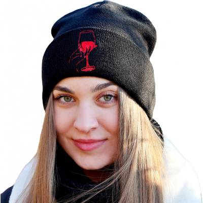 Pletex pletená čepice s výšivkou víno Bílá