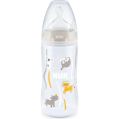 Nuk Бебешко шише Nuk First Choice - Temperature control, 300 ml, бежово и сиво, животни (10741926)