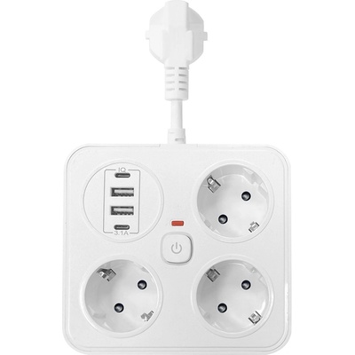 Удължител DLFI, 3 гнезда, 250V, 10A, Кабел, 1.8м. , 2 x USB-F, 2 x USB-C, С ключ, Бял - 17964 (17964)