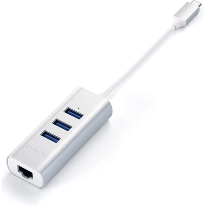 Satechi USB-C 2-in-1 Ethernet & USB Hub - 3-портов USB хъб и Gigabit Ethernet порт за MacBook и устройства с USB-C (сребрист)