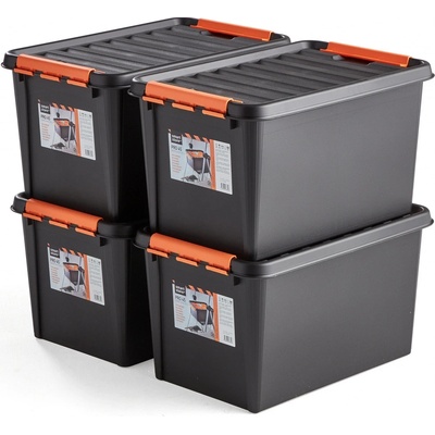 AJ Produkty Plastový box s víkem, 50 l, 590 x 390 x 345 cm, černý, bal. 4 ks