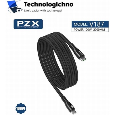 Кабел PZX Type C - Type C 2m 100W - V187 (PZX V187)