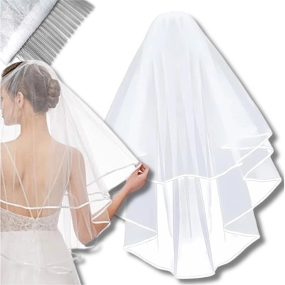 Camerazar Dvojitý Svatební Závoj na Hřebínek, Bílý, 80 cm s Elegantním Lemováním – Zboží Dáma