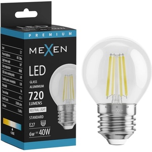 Mexen Vintis LED филамент крушка E27, G45, 6W, Неутрална - 4000K, 720 lm, прозрачна - (L156-E27-0640-00)